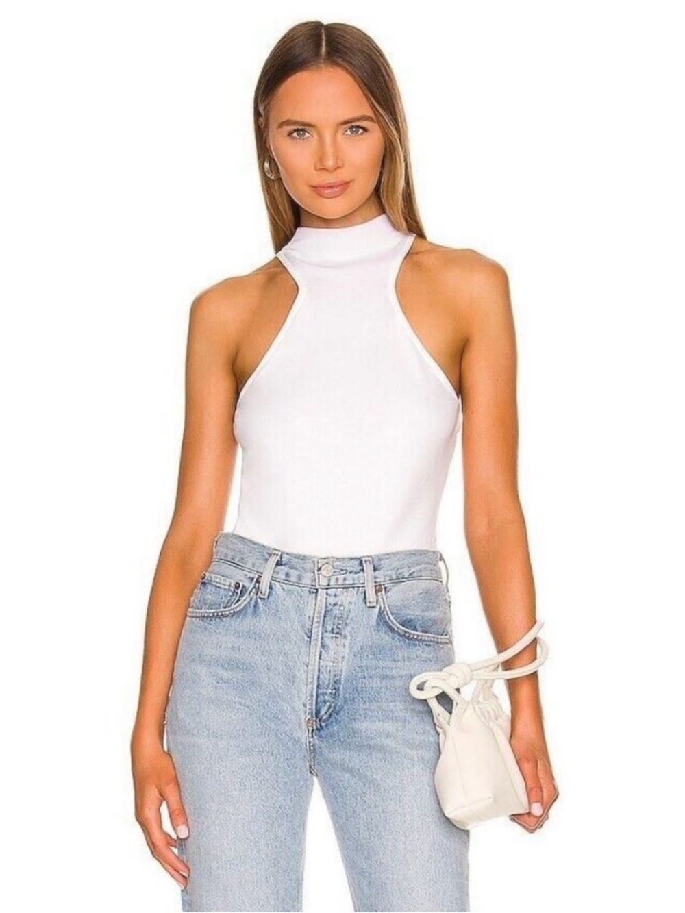525 America Racerfront Knit Sleeveless Mock Neck Tank Top